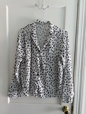 Black & White Dalmatian Print Button-Up Blouse